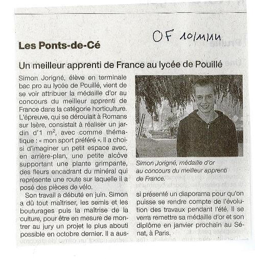 Simon Jorigné, Meilleur Apprenti de France en horticulture