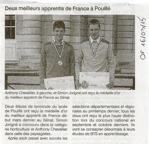 Deux meilleurs apprentis de France à Pouillé